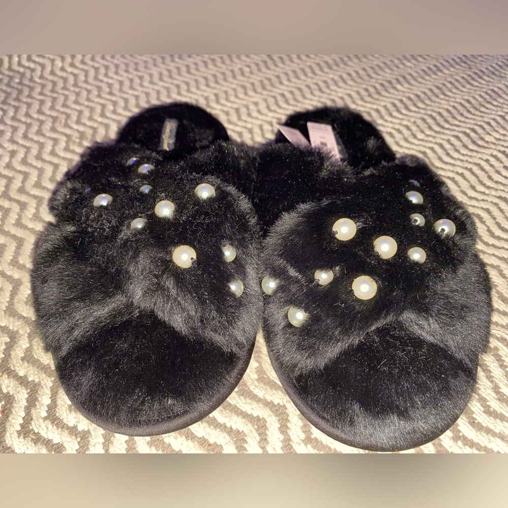 Fluffy black slippers from Victoria Secret